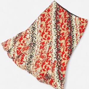 Vintage 90s Floral Midi Skirt, Woman’s Size Medium, Red Flowers